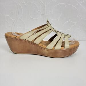 Bare‎ Traps Womens Sandals Size 6.5 Brown Leather Slip-On Strappy Wedge Heels